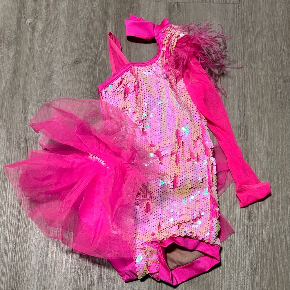 Sparkling Pink Sequin Kids Dance Costume